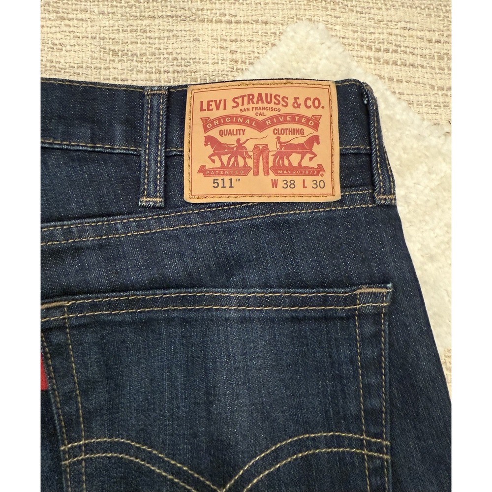 Levis 511 Jeans Slim Fit Dark Wash Denim Mens 38x30 Blue - Picture 3 of 7